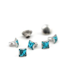 Czech Crystal Snap Rivets, Square- Aquamarine