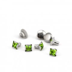 Czech Crystal Snap Rivets, Square- Peridot