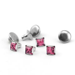 Czech Crystal Snap Rivets, Square- Pink Tourmaline