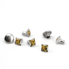 Czech Crystal Snap Rivets, Square- Topaz